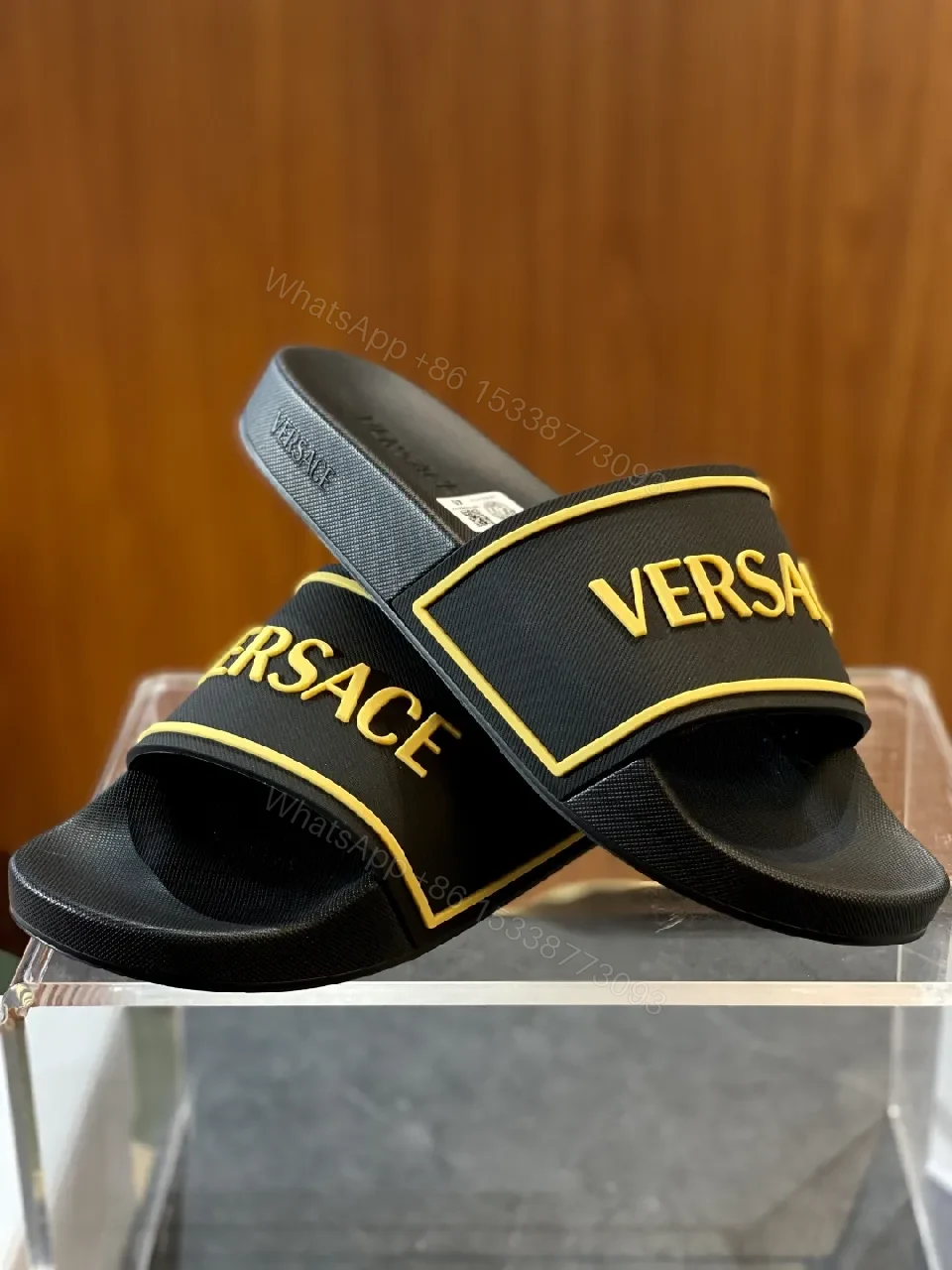 View 2 of Bold Black + EVA Slide Sandals + Open-Toe Luxe + Signature Branding Comfort + Sandals