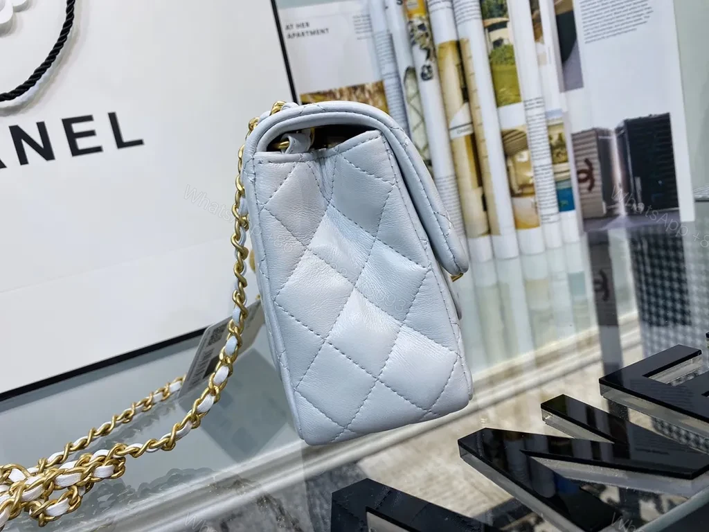 View 4 of Pristine White Quilted Bag with Gold Chain