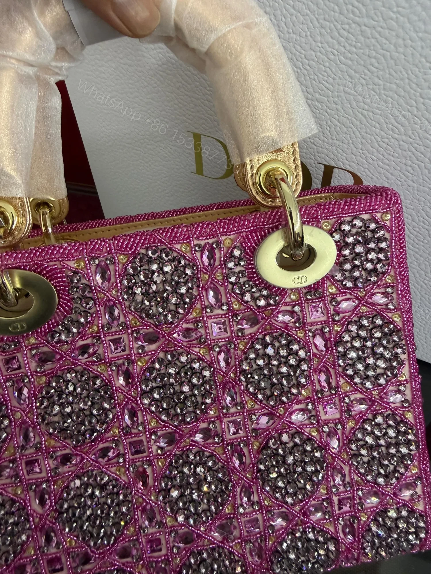 View 5 of LADY DIOR BAG Metallic Calfskin & Satin with Rose Des Vent