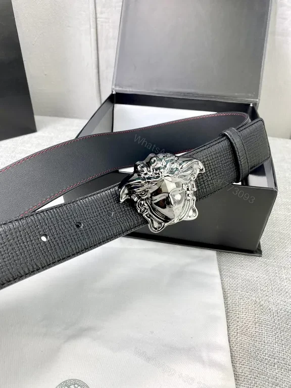 View 3 of Statement Leather Belt with Medusa Buckle â€“ Versace Luxury Belt