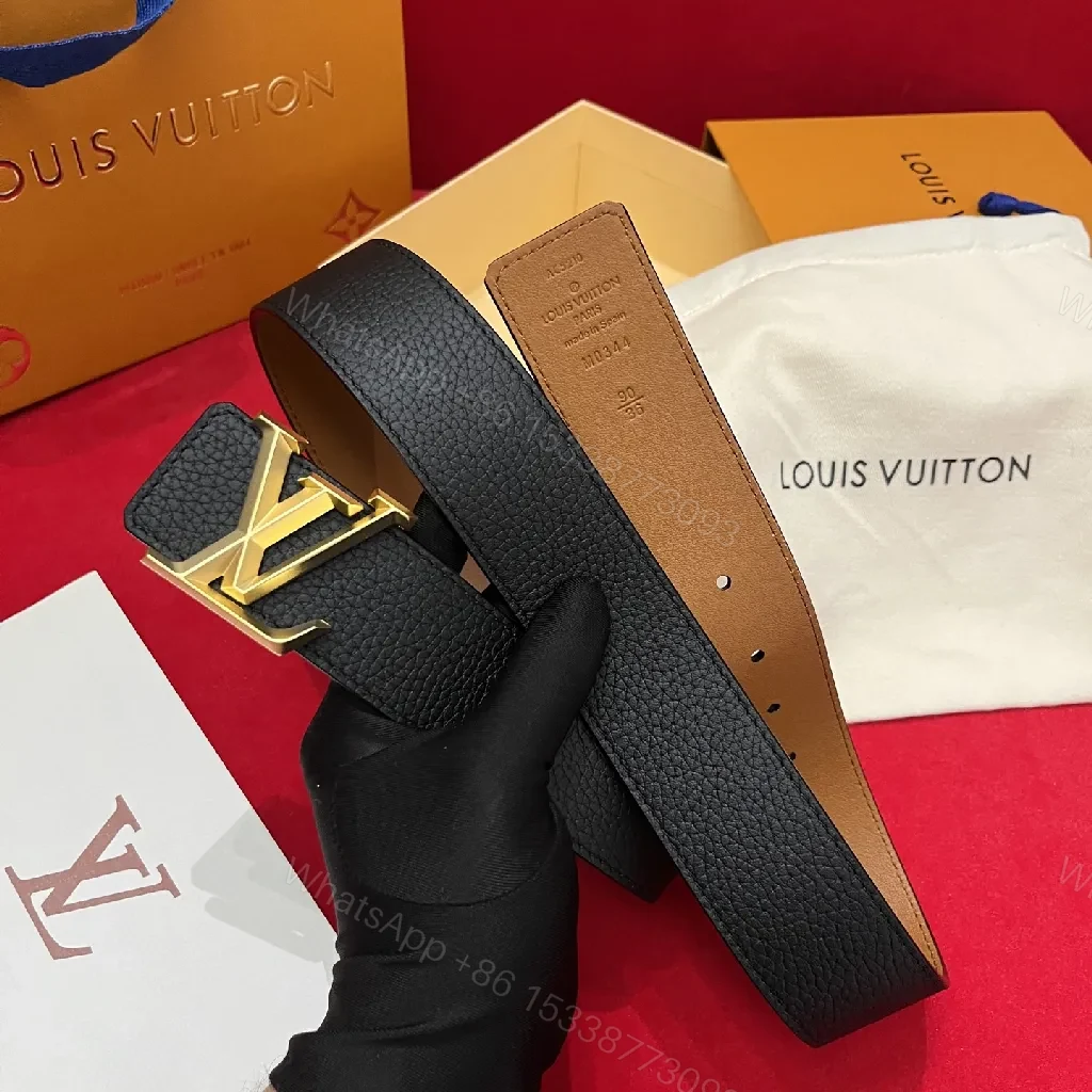 View 5 of Classic Black Leather Belt with Gold Buckle - Unisex Luxury Accessory