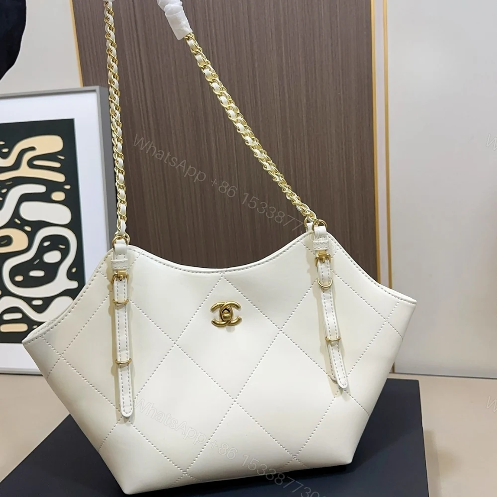 View 5 of Chanel Shopping Bag And Gold Tone Metal White 21Cm