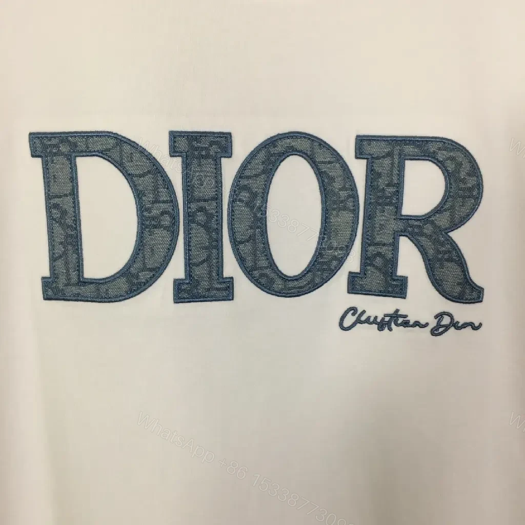View 3 of White T-Shirt Denim-Style DIOR Logo Casual Regular FitTee