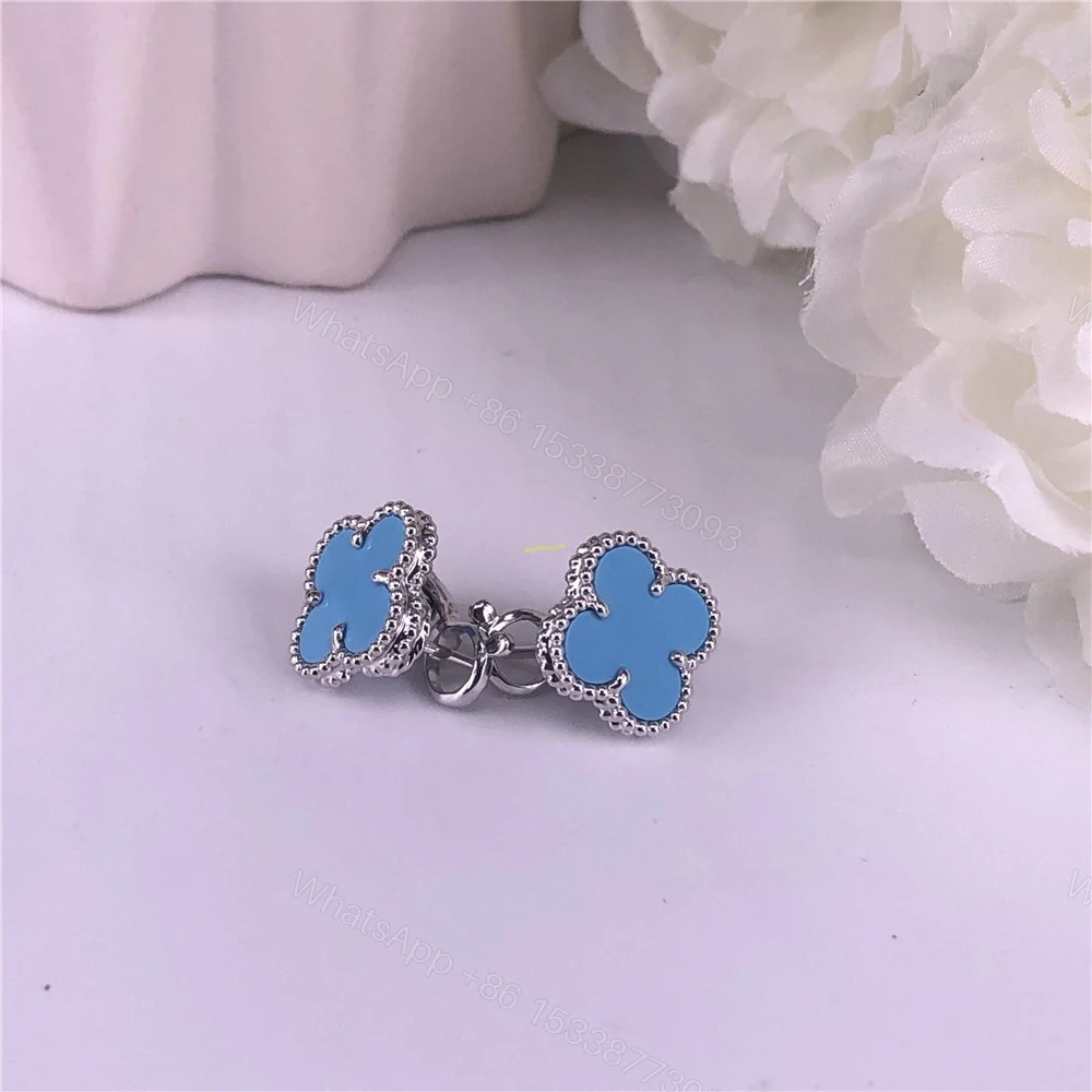 View 2 of Van Cleef & Arpels 18K White Gold Vintage Alhambra Earrings Turquoise