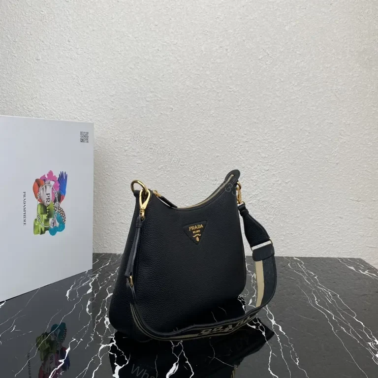 View 9 of Black Pebbled Leather Prada-Inspired Crossbody: Compact Luxury