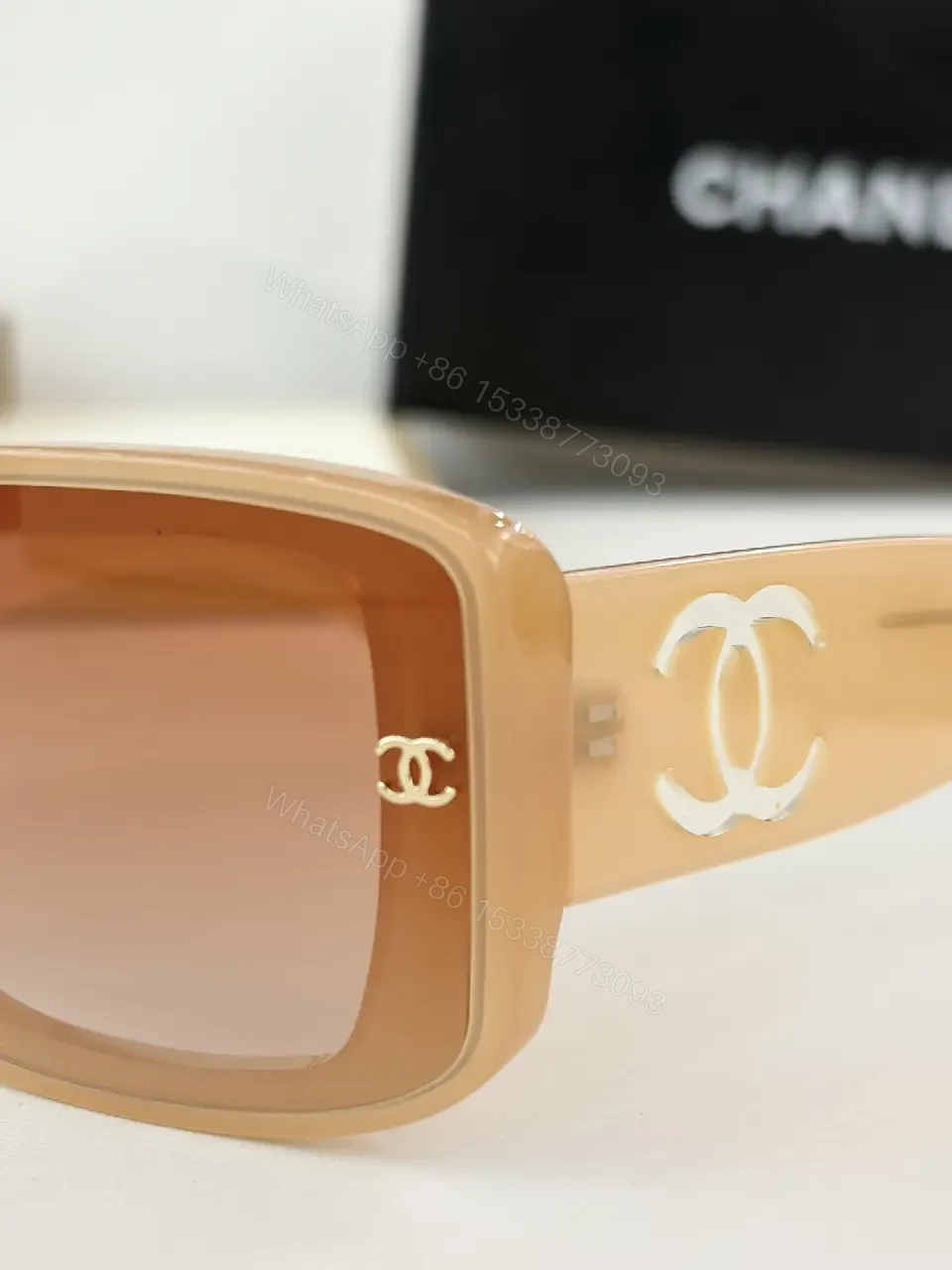 View 10 of Bold Black Acetate Rectilinear Sunglasses, Gold Accents, UV400 Protection