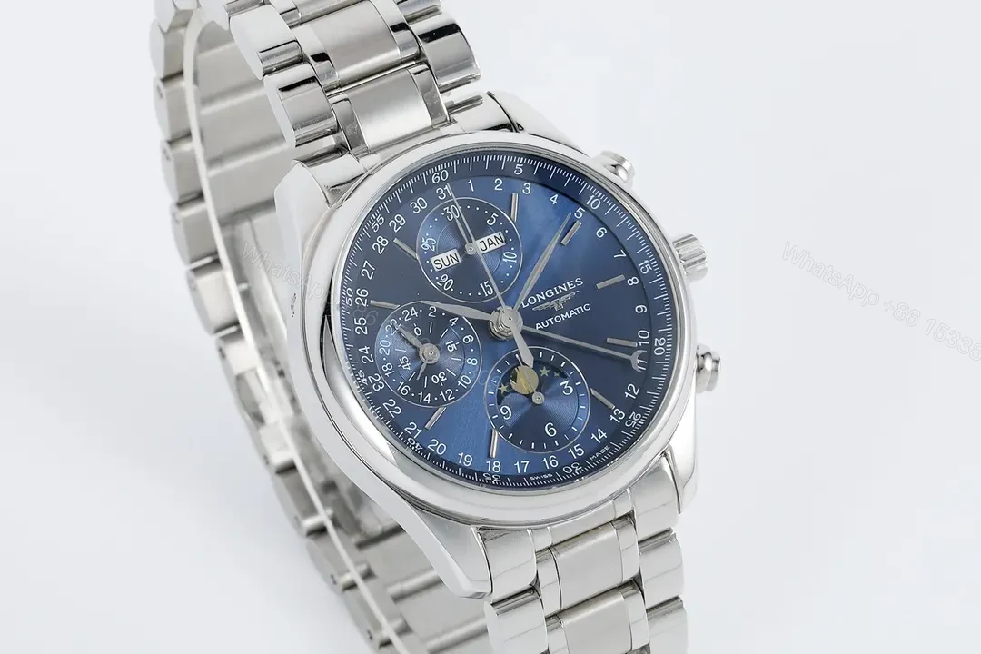 View 2 of Longines Master Collection Moonphase Eight Hand V4 Edition Silver Stainless Steel with Blue Dial