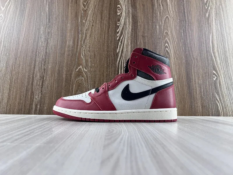 Burgundy-White-Black Leather High-Top Sneakers with Swoosh — view 1