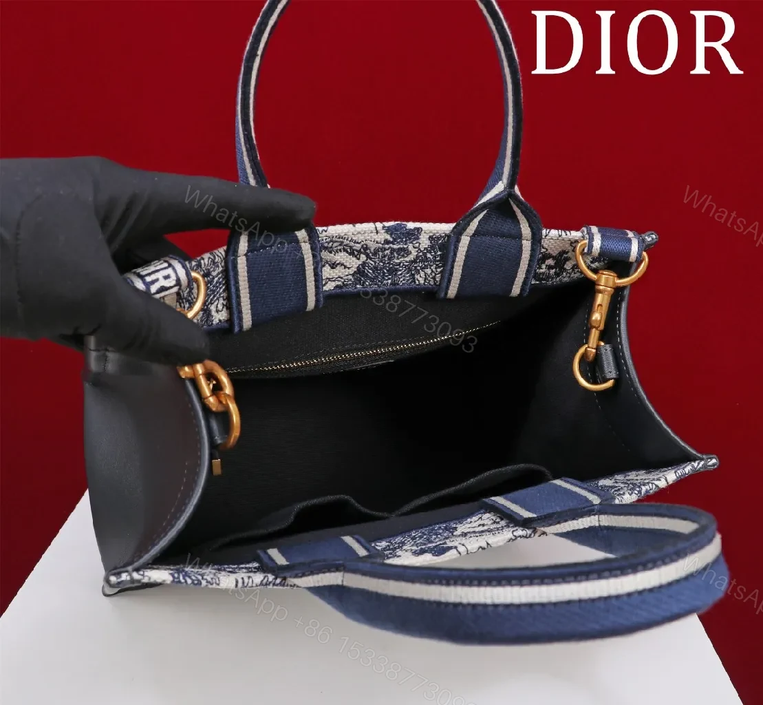 View 3 of Ivory Cream + Textile Panel + Structured Tote + Bold Dior Stripe + Handbag