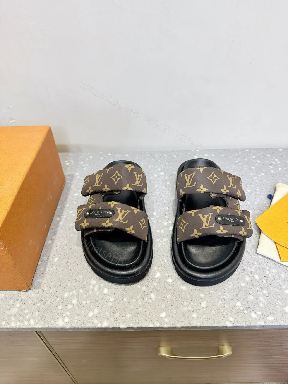 View 5 of Patterned Leather Slides: Luxe Monogram Comfort Slides