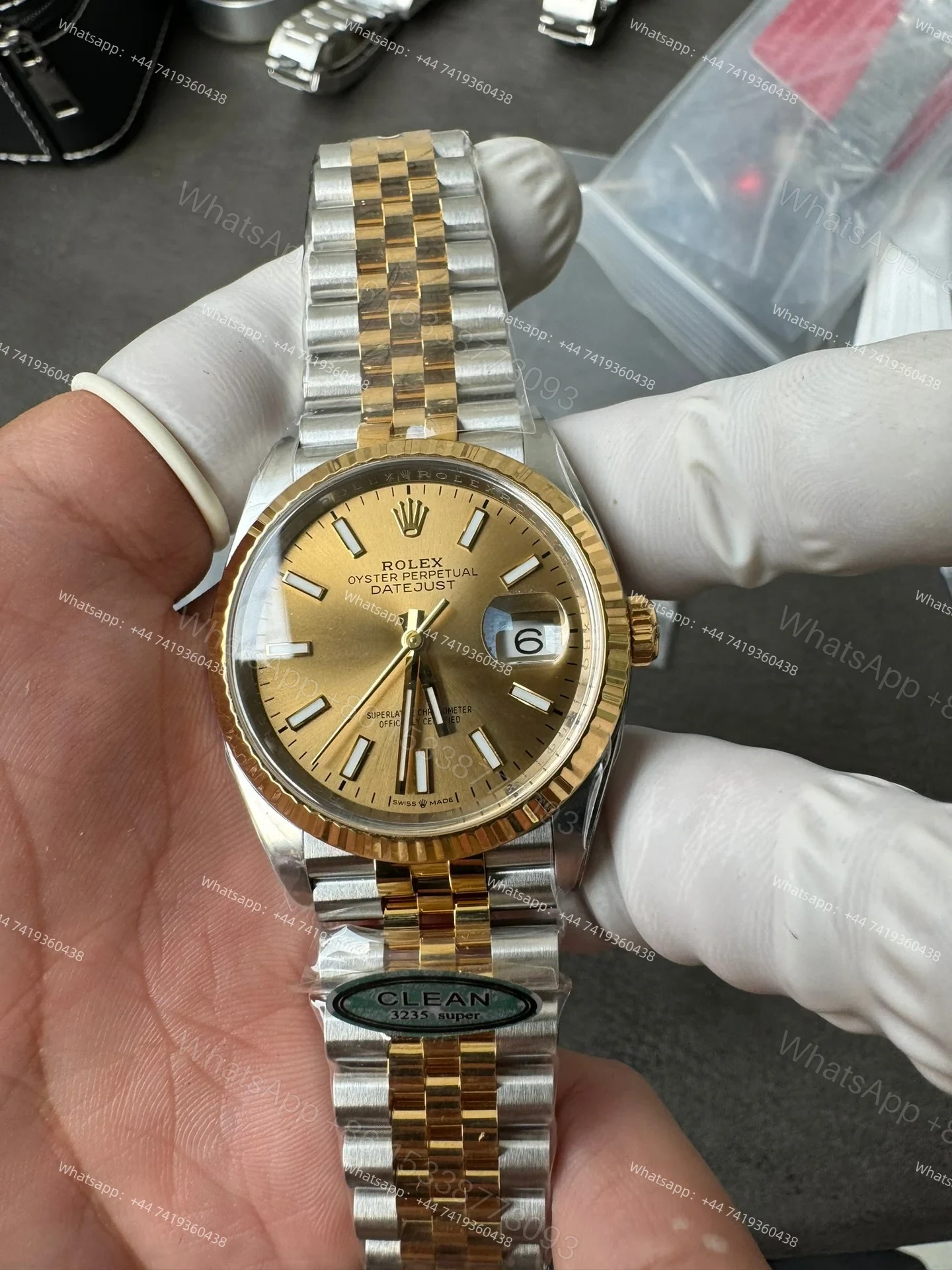 View 4 of Rolex Datejust M126233-0015 Gold Dial 1:1 Replica Jubilee 36MM 3235 Movement Super Clone Watch