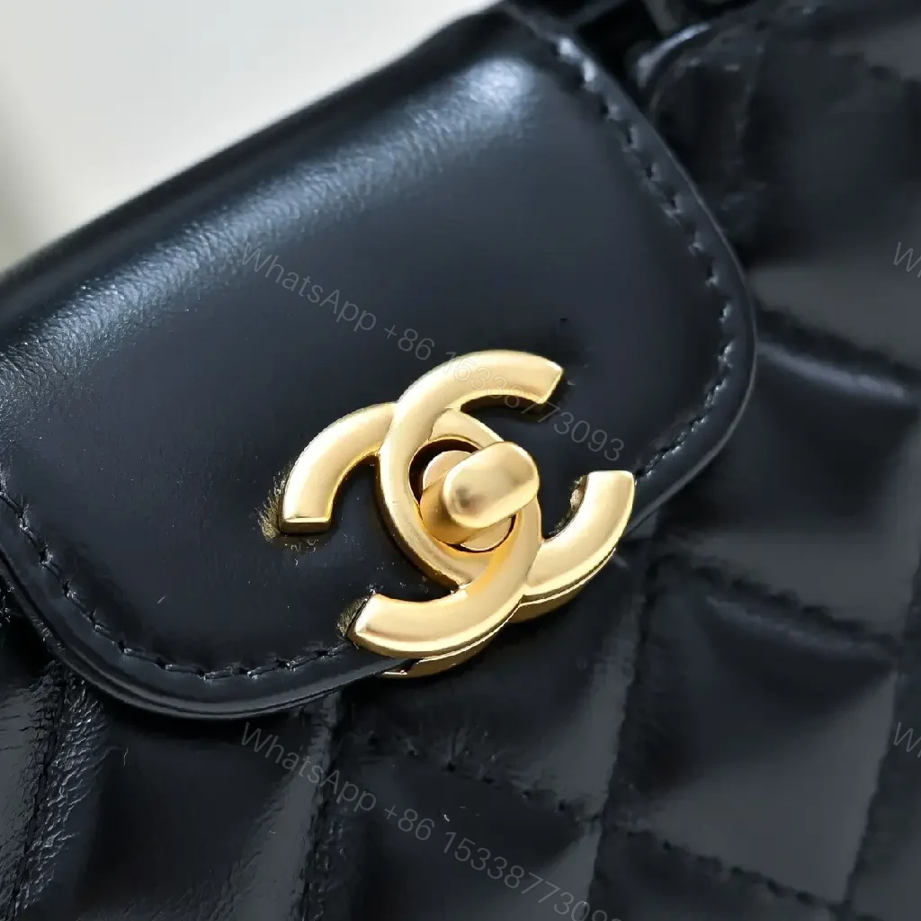 View 5 of Quilted Calfskin Mini Flap Bag: Gold Turn-Lock Luxury