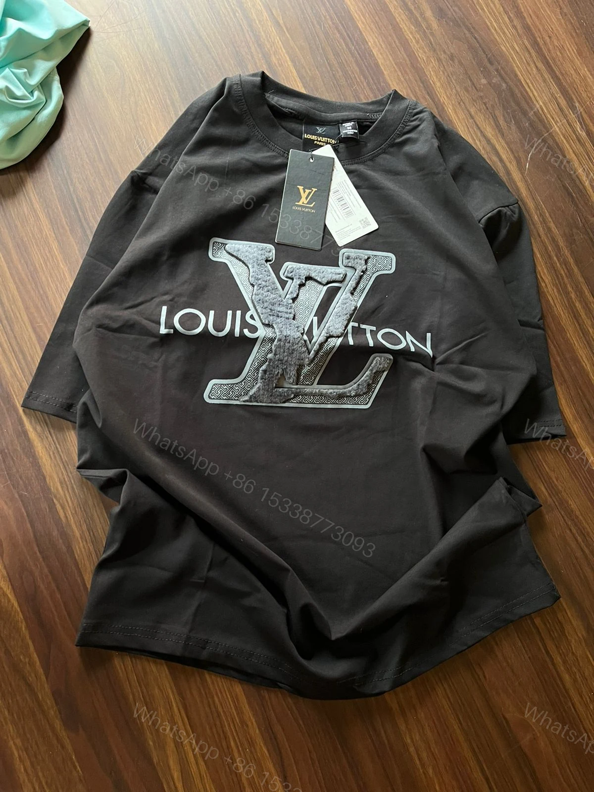 View 5 of FIRST COPY Louis Vuitton Drop shoulder Premium patch work on front t-shirt