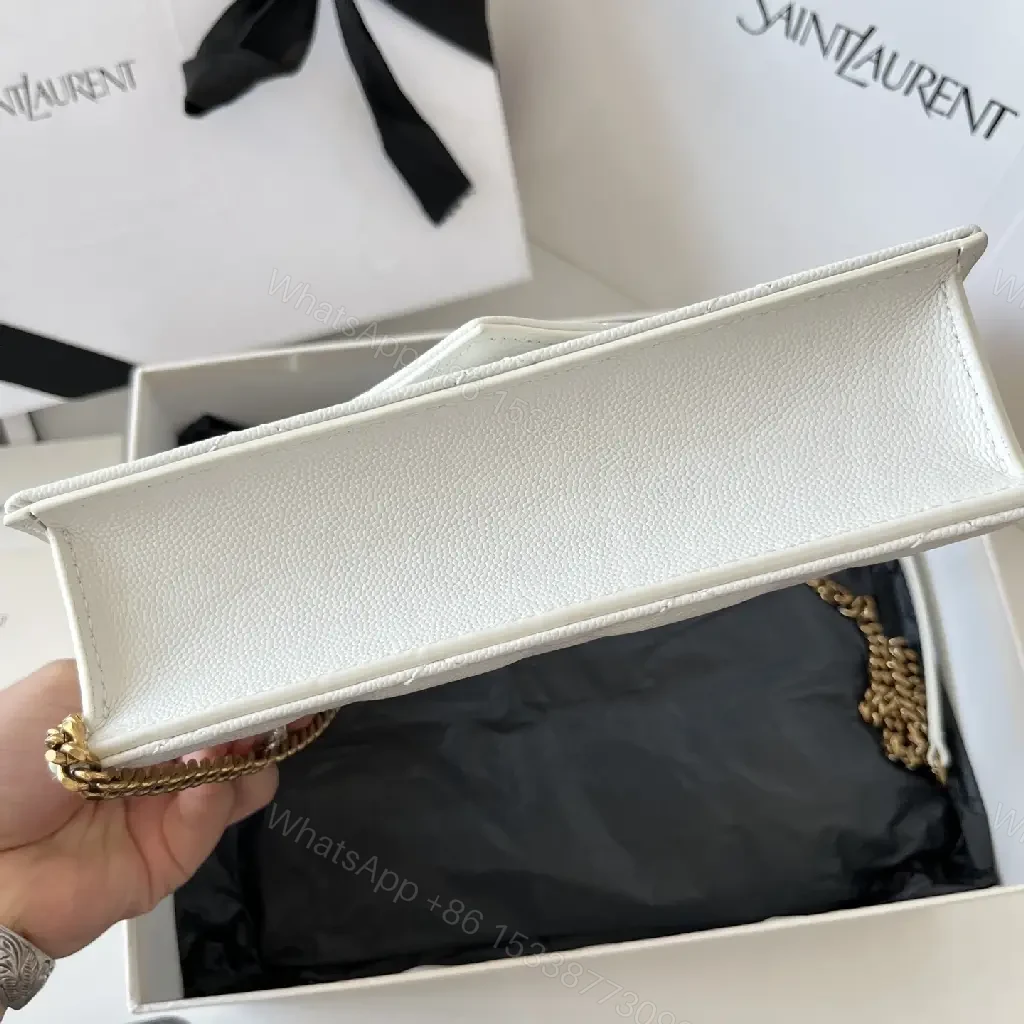 View 2 of White Quilted Leather Compact YSL Crossbody Bag with Gold Logo
