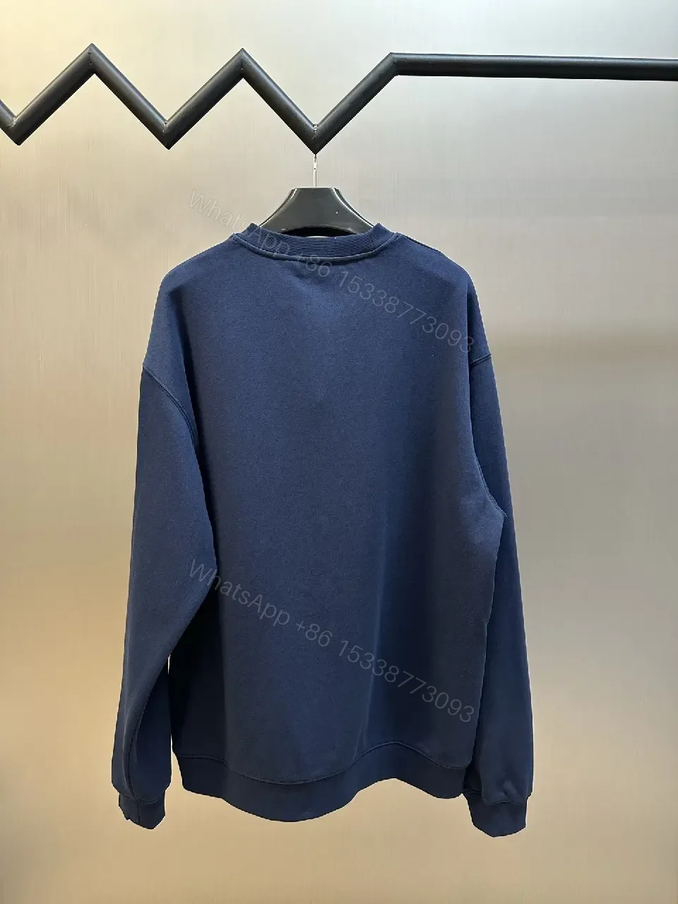 View 3 of Dark Navy Cotton Blend Crewneck Sweatshirt with Emblem