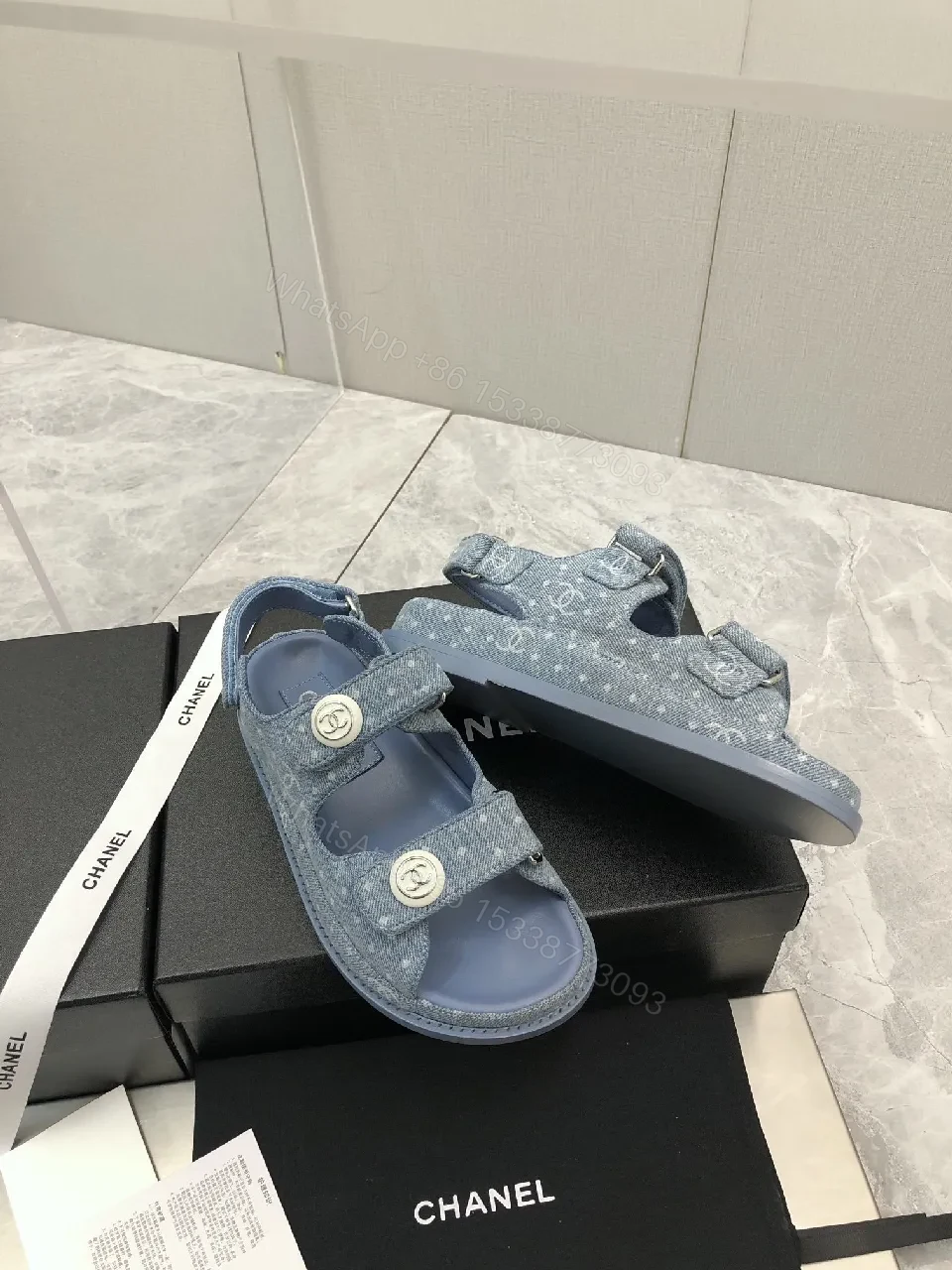 View 4 of Denim-Texture Sandals: Luxe Chanel-Inspired Everyday Comfort