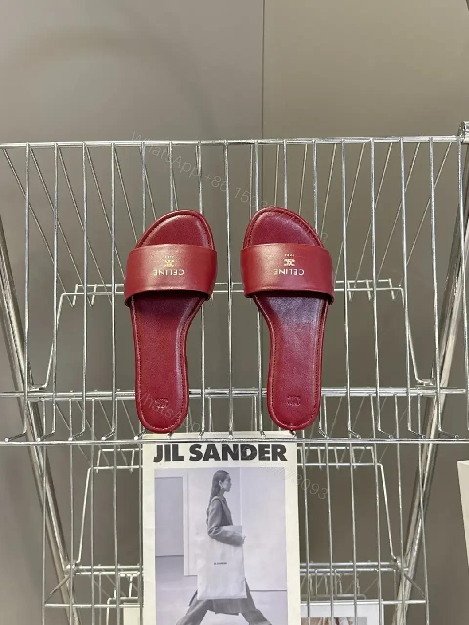 View 4 of Chic Burgundy Leather Minimalist Slides with Ergonomic Comfort