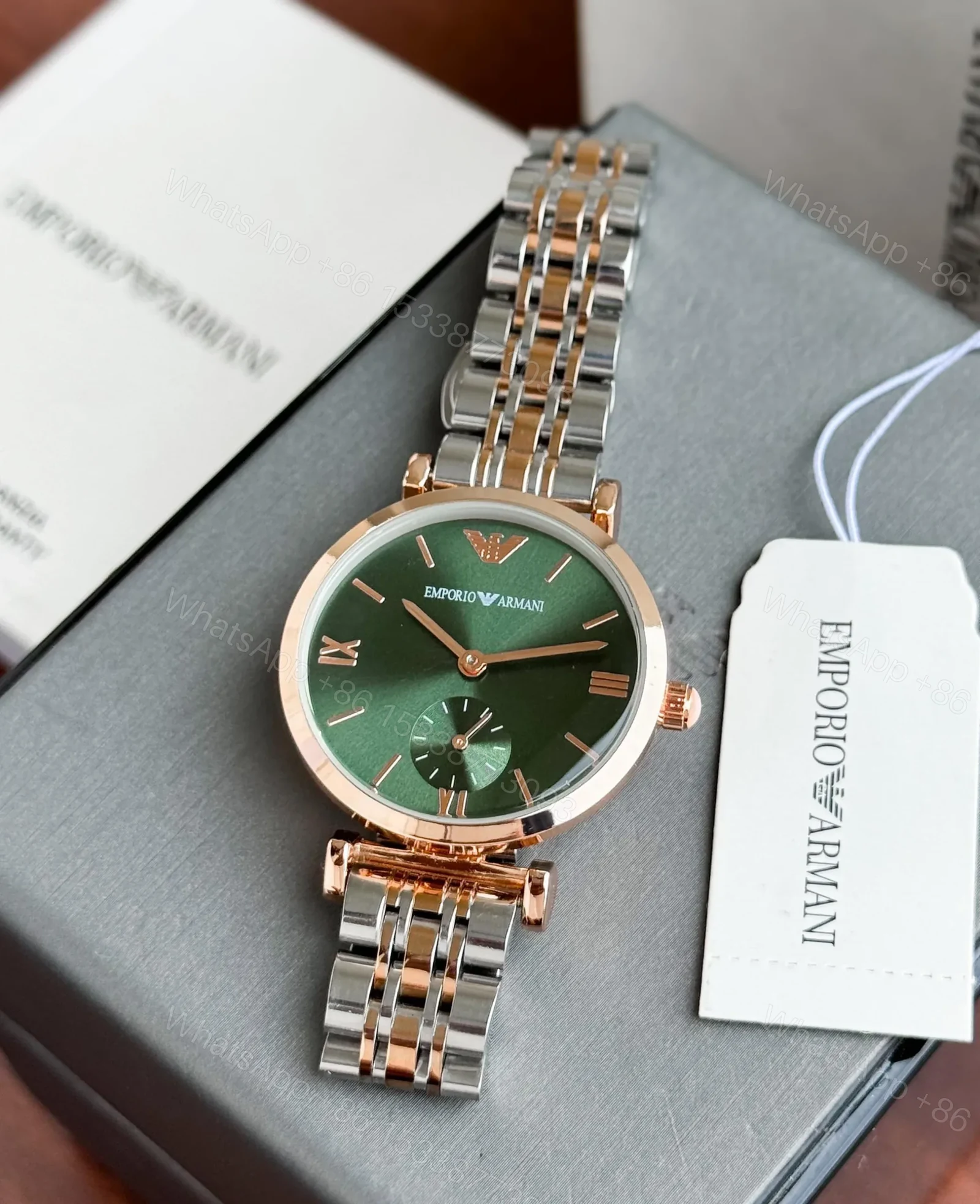 View 3 of Emporio Armani Women’s Watch – Rose Green Dial