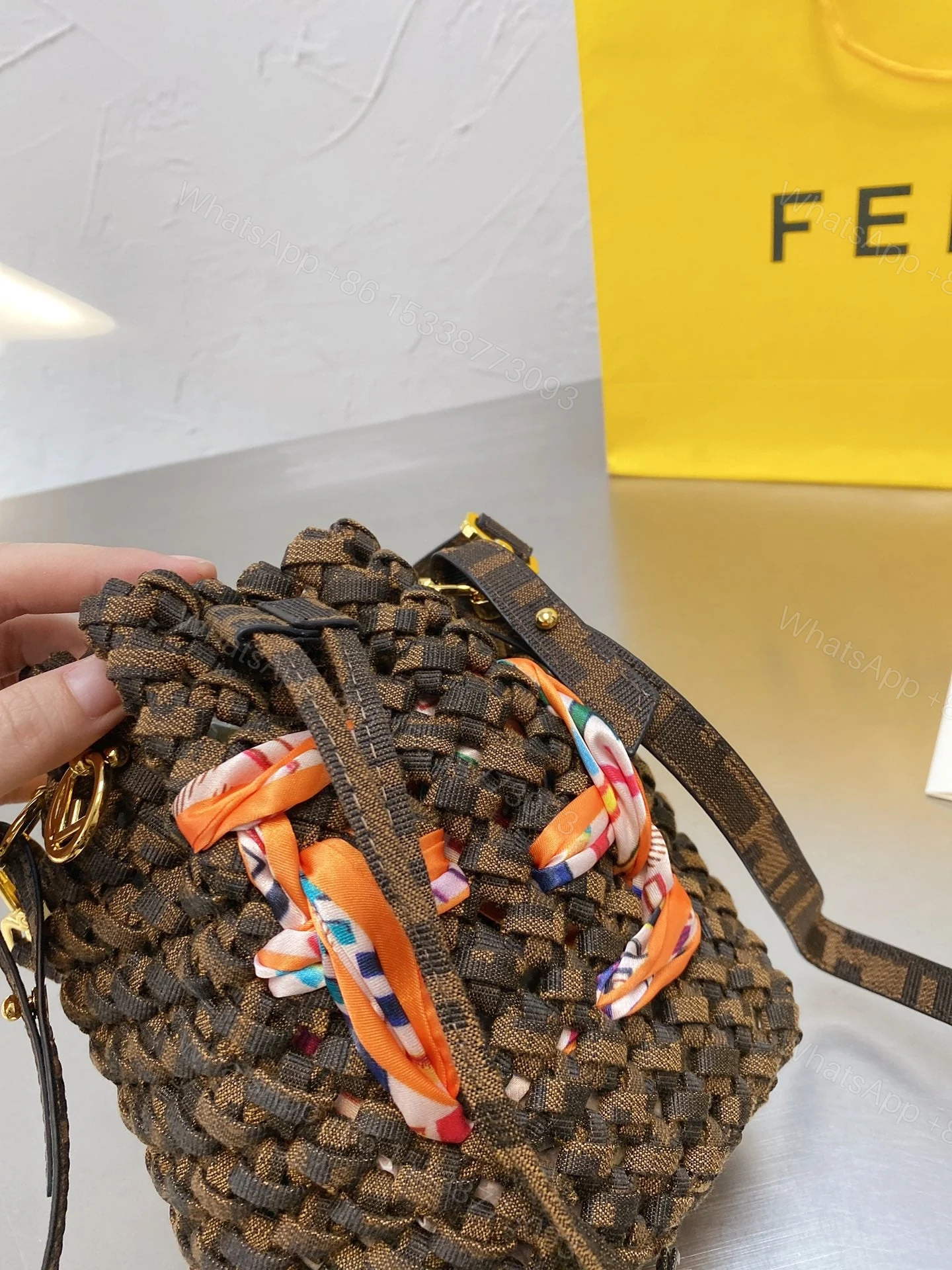 View 6 of Fendi Fendi Mon Tresor FF Jacquard Drawstring Bucket Bag