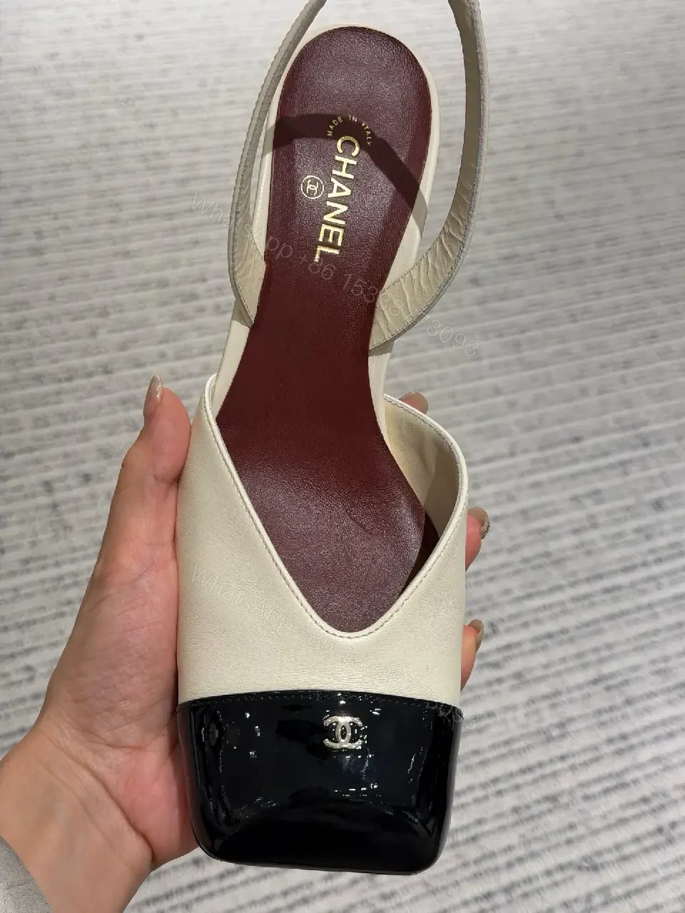 View 10 of Ivory & Black Cap-Toe Slingback Pump, Modern Block Heel