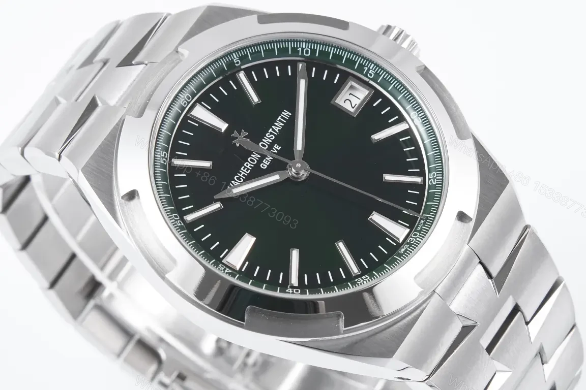 View 7 of JJ Factory Vacheron Constantin Overseas Ultra-Thin Stainless Steel Watch with Green Dial and Date Display
