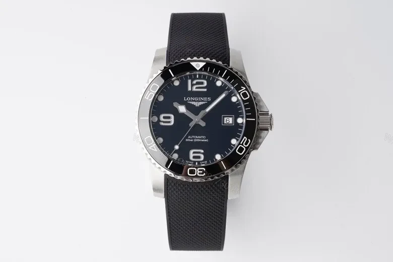 Longines Conquest Black Dial Automatic Watch with Stainless Steel Case and Rubber Strap — view 1