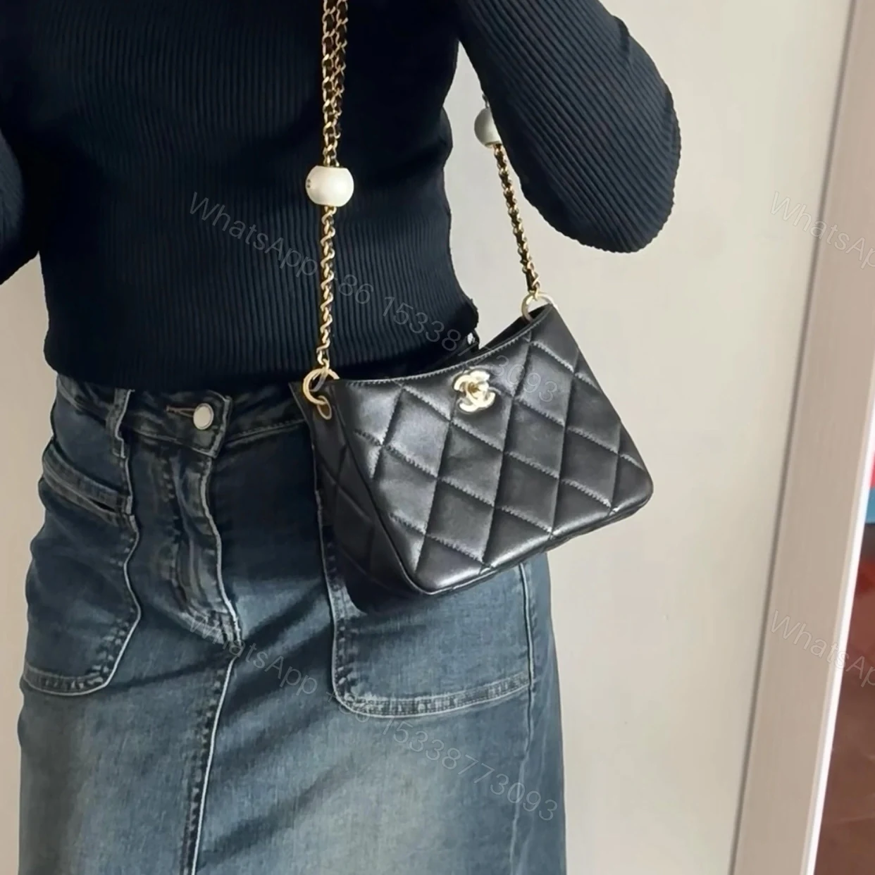 View 17 of 高仿Chanel*24S系列AS4862湯圓珍珠Hobo包黑色免檢版