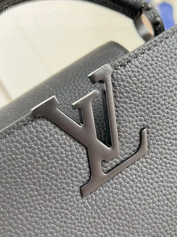 View 8 of Compact Pebble-Leather Crossbody: Monogram-Accent Bag