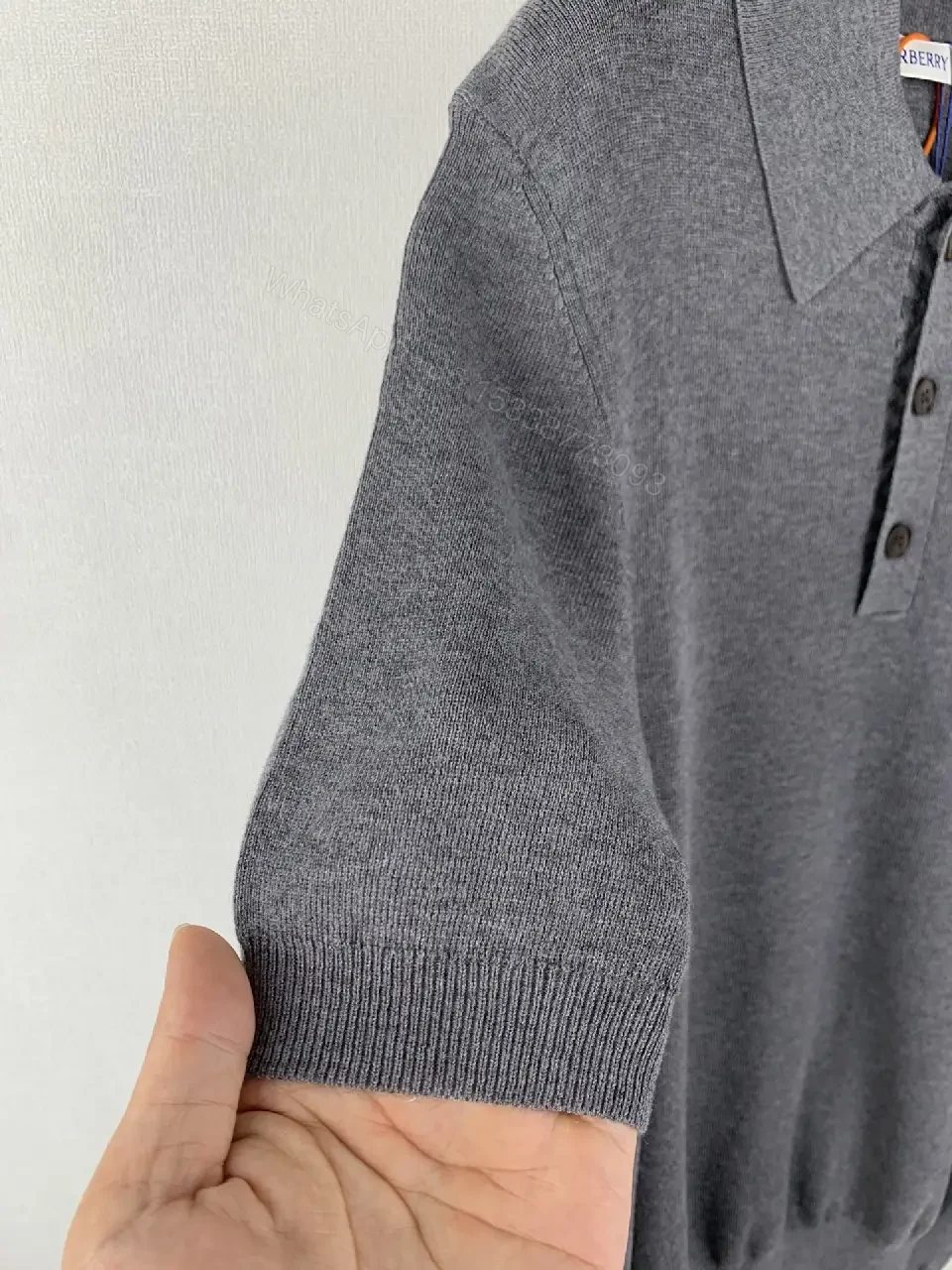 View 9 of Grey cotton polo knit polo shirt for everyday luxury