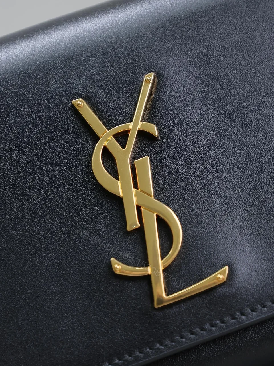 View 8 of Compact Leather Wallet Clutch with Monogram Accent