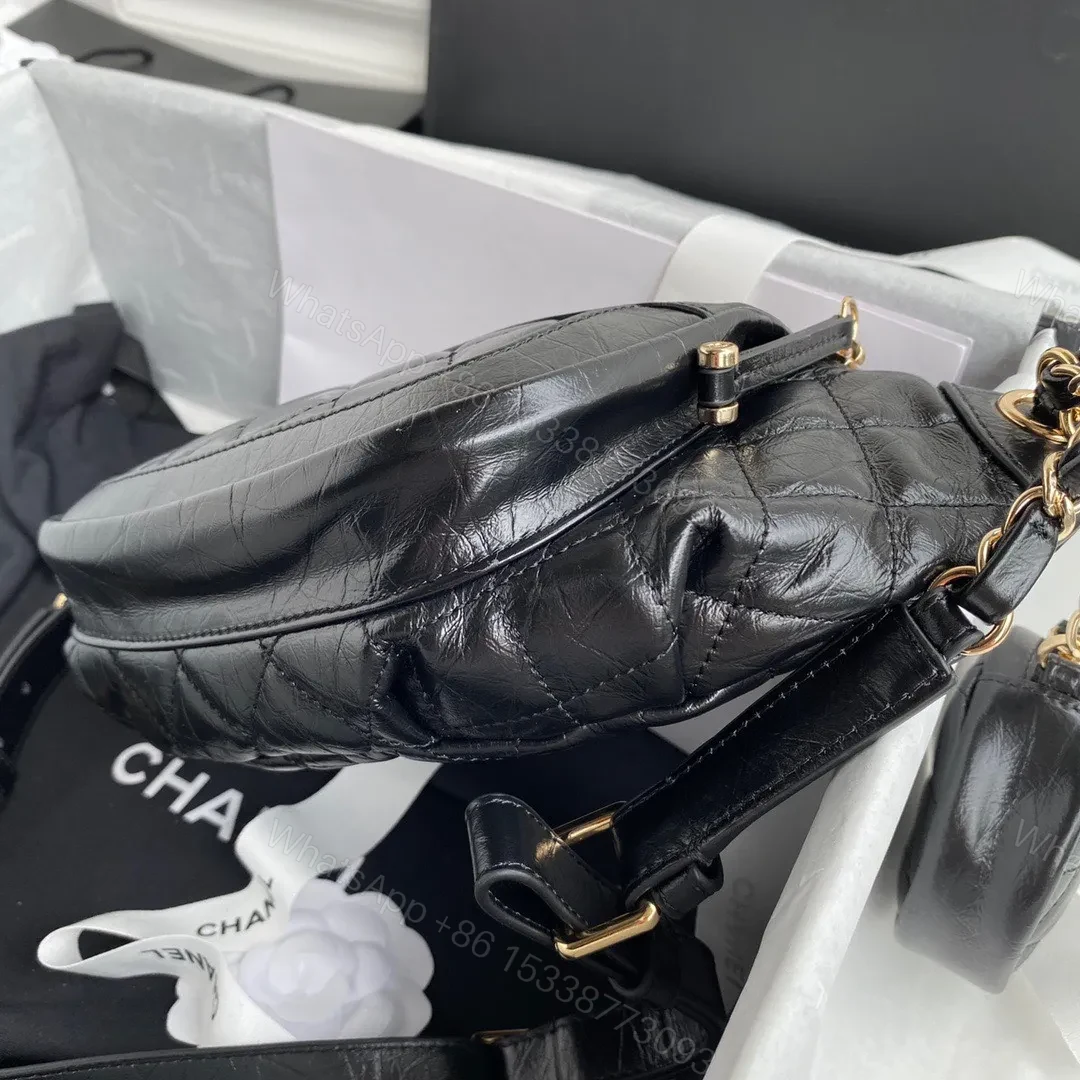 View 3 of Chanel Bumbag Black Wrinkled Leather Lock Gold Handbags 34x15x6cm