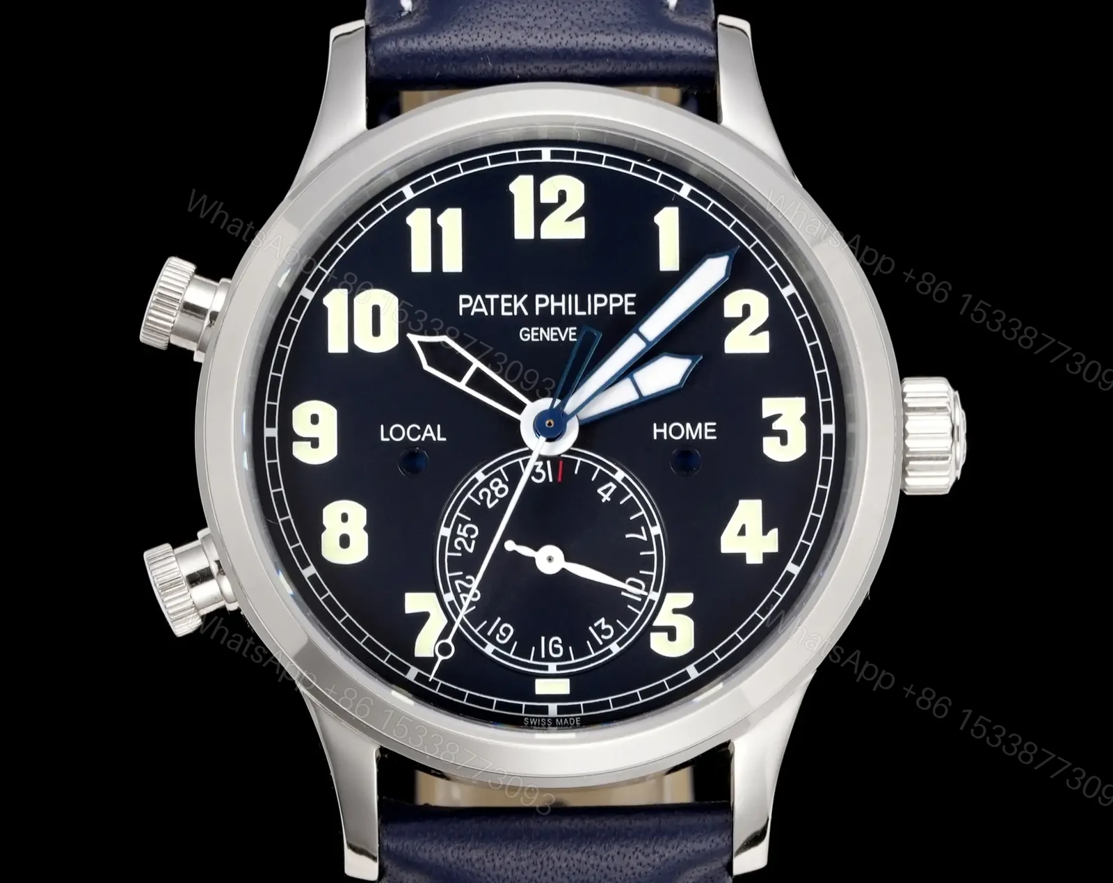 Patek Philippe Calatrava Pilot Travel Time 42mm Leather Strap Premium Edition PATEK-PILOT-TT-42 — view 1