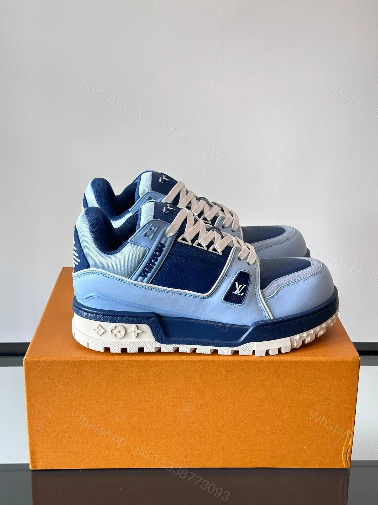 LV Men Light Blue Leather Sneakers — view 1