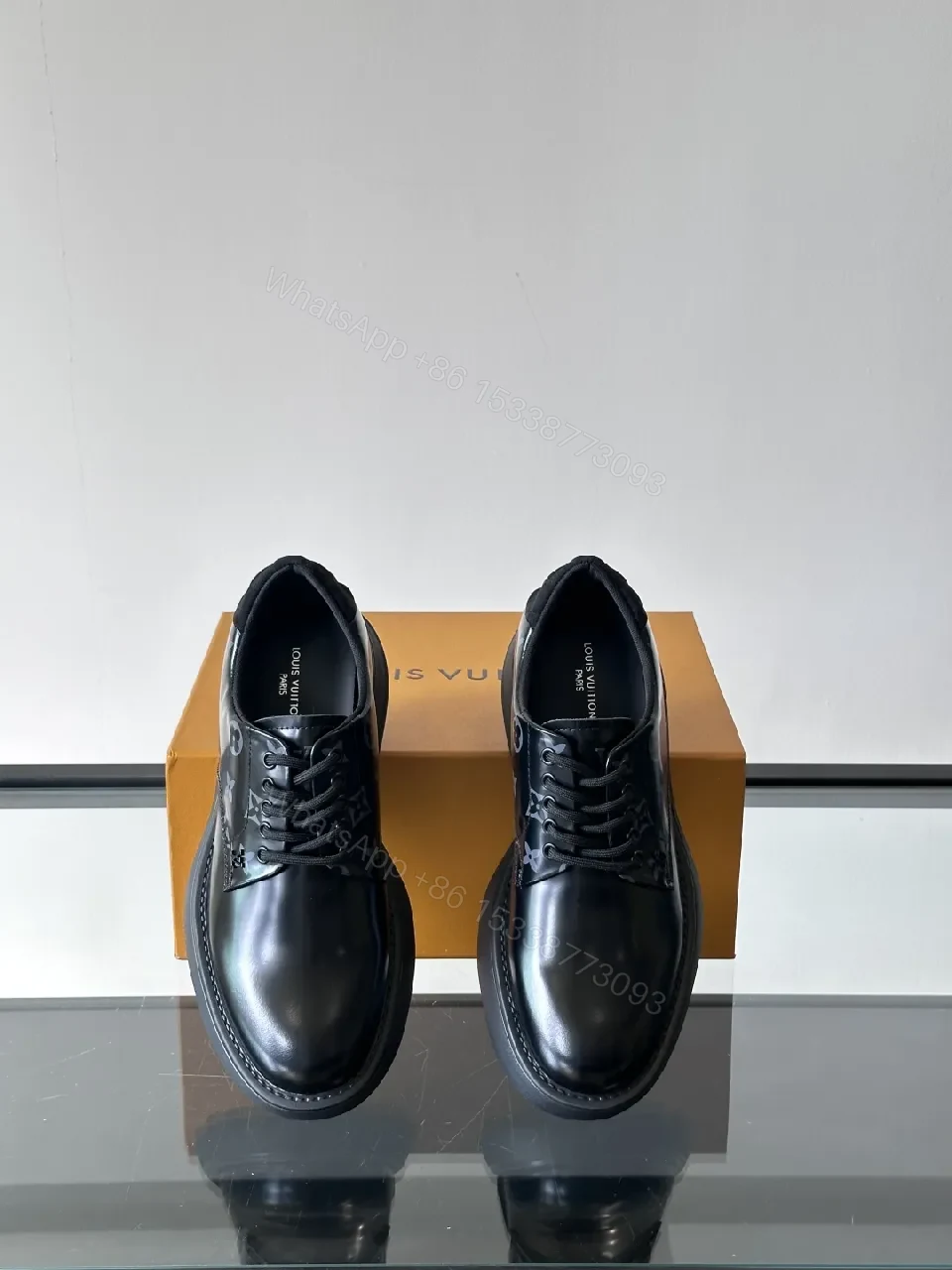 View 4 of Chic LV-Patterned Leather Derby Sneakers: All-Day Comfort