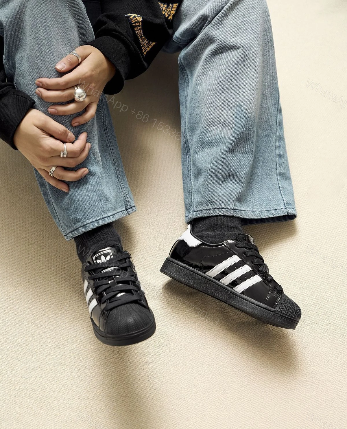 View 4 of First Copy Adidas Originals Superstar Atmos Black Patent Sneakers for Men