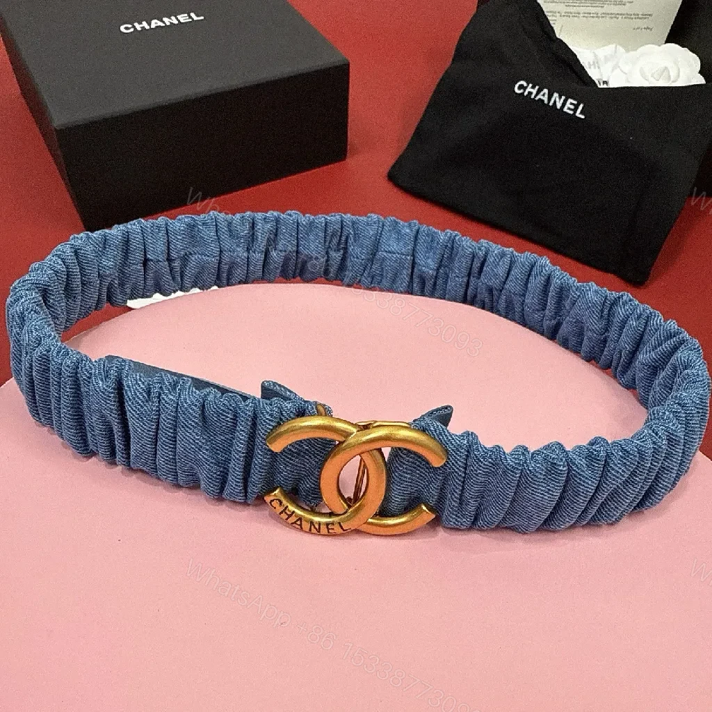 View 2 of Denim-Style Elastic Bracelet with Gold Clasp, Subtle Luxe