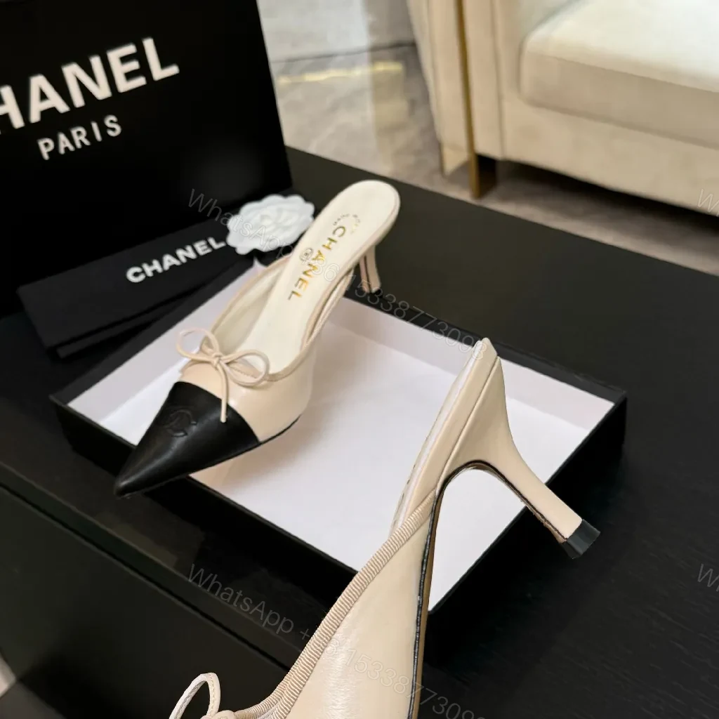 View 4 of Two-Tone Ivory/Black Slingback Heels — Modern Couture Comfort