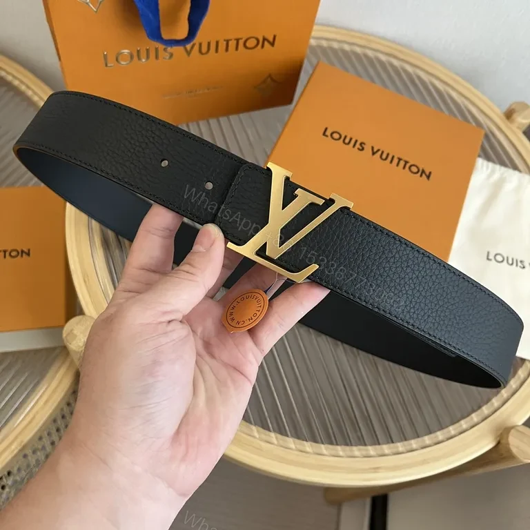 View 3 of Polished Leather LV Monogram Buckle Belt â€” Luxury Everyday Style