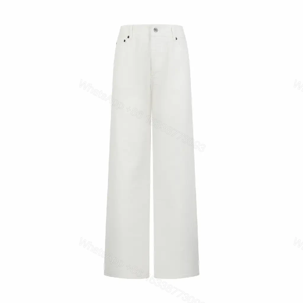View 8 of Off-White Cream Wide-Leg High-Waist Pants with Metal Button Zip