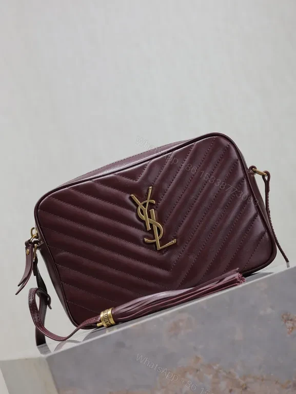 View 8 of Rich Calfskin Burgundy Quilted Crossbody â€“ YSL Monogram, Structured Luxury