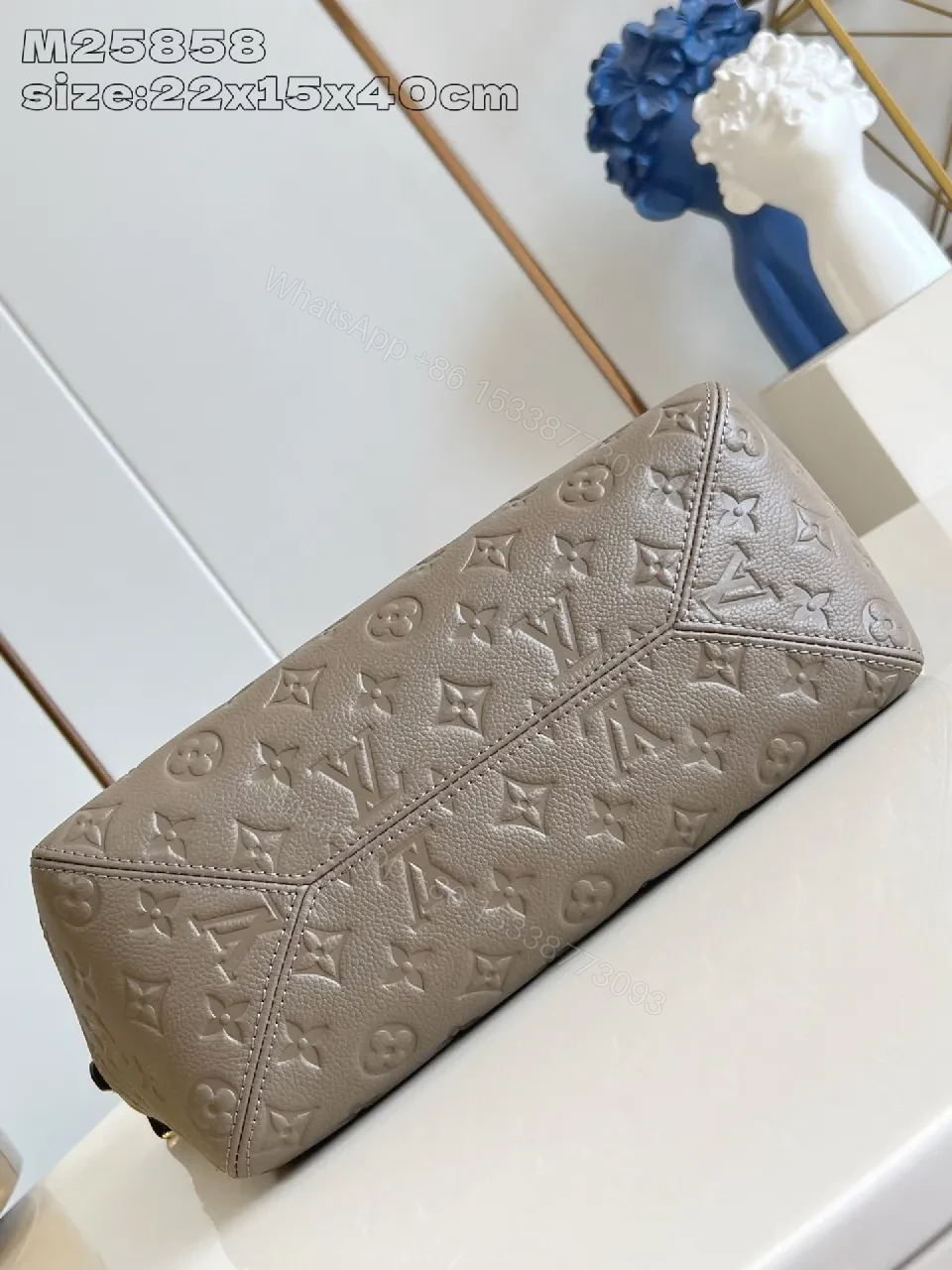 View 6 of Taupe Monogram Leather Tote: Structured Luxury Carryall