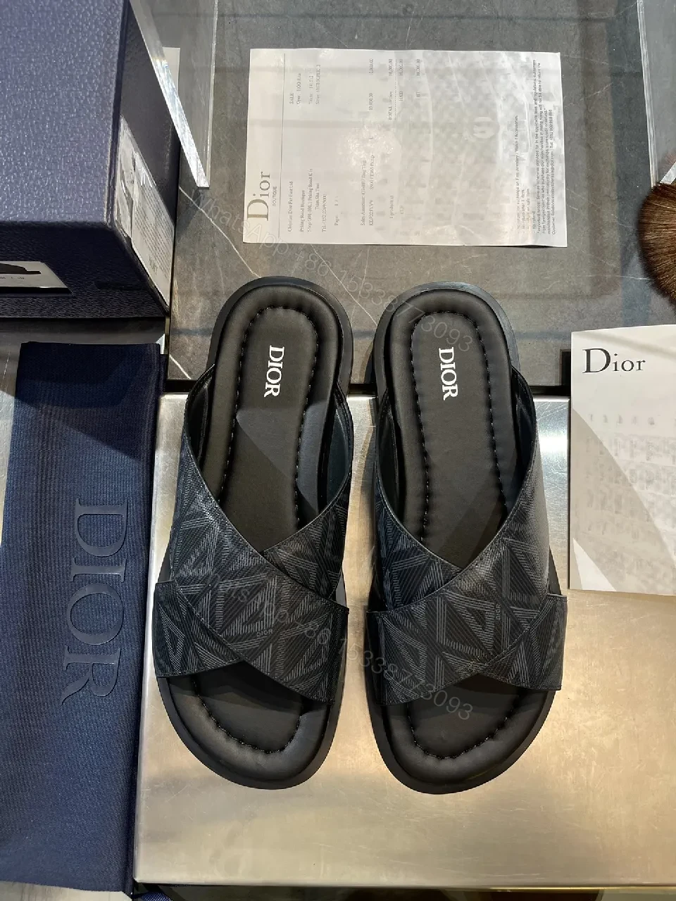 View 8 of Soft-Textured Leather Slides with Subtle Metal Hardware for Everyday Luxury