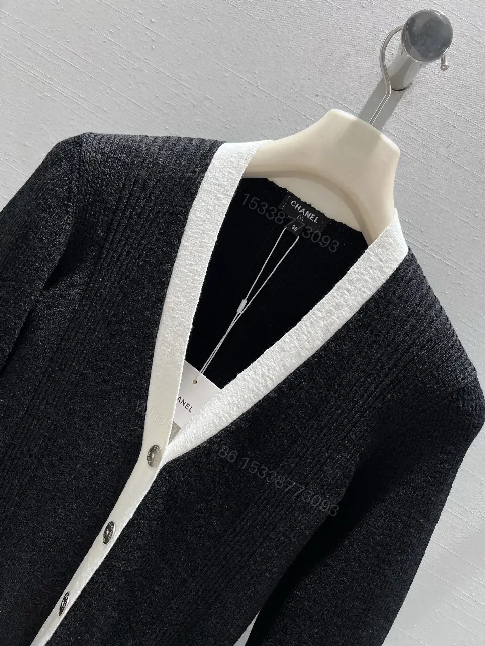 View 9 of Contrast-Trim Knit Cardigan: Sophisticated, Designer-Inspired Luxury