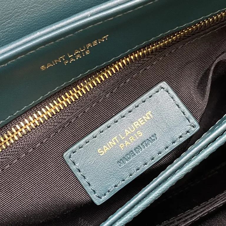 View 2 of Teal Quilted Flap Bag with Gold YSL Accent - Compact Luxury