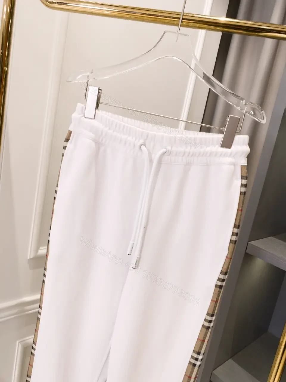 View 3 of Chic Comfort Jogger Pants with Plaid Stripe Details