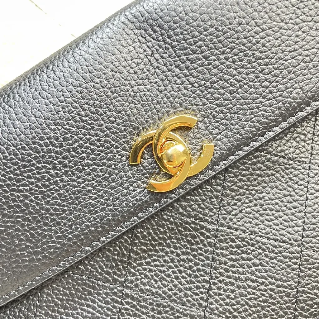 View 7 of Quilted Black Leather Handbag with Gold Hardware