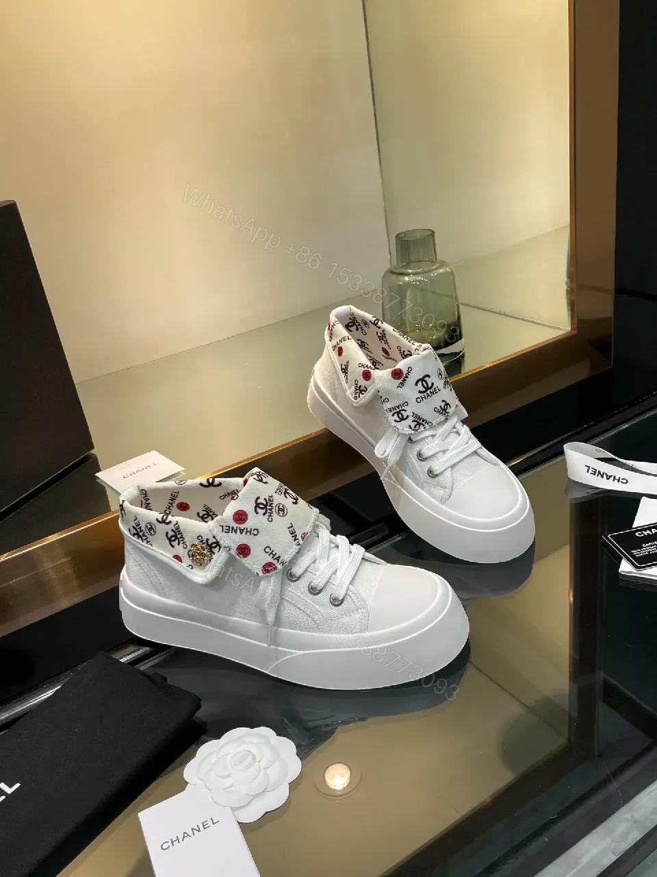 White + Leather + High-Top + Signature Cuff Print + Sneakers — view 1