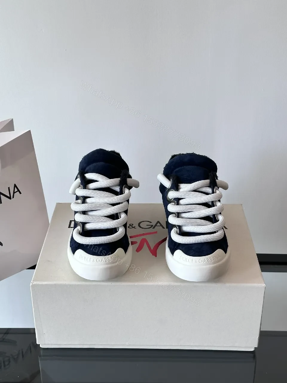 View 9 of Navy Suede High-Top Sneakers with Bold Laces and Comfort