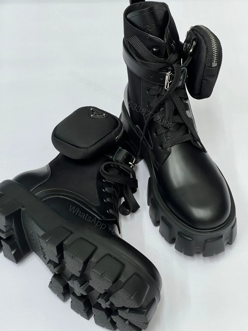 View 2 of ‘MONOLITH’ PLATFORM LEATHER COMBAT BOOTS WITH DETACHABLE POUCH