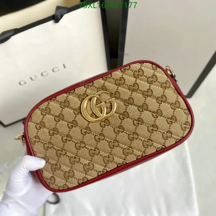 View 4 of Gucci Replica GG Marmont Small Beige Canvas Shoulder Bag with Leather Trim CXV319